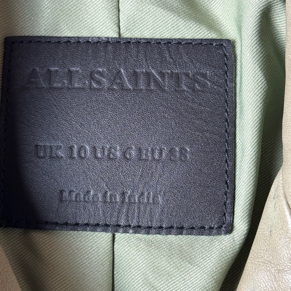 ALLSAINTS Women's Balfern Leather Biker Jacket in Soft Sage Size 6 - Picture 11 of 16